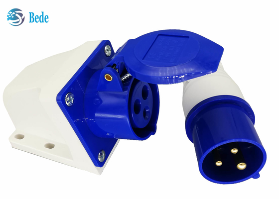 varón industrial del conector de 220-250V 16A y tipo montado en la pared del color azul femenino la monofásico 2P+E