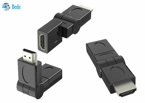 El oro plateó HDMI masculino al adaptador femenino 90 del eslabón giratorio 180 270 360 grados rotativos