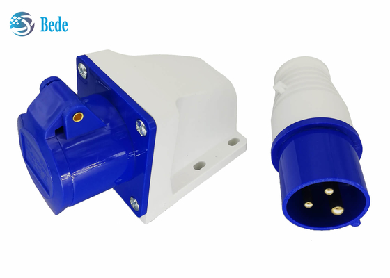 varón industrial del conector de 220-250V 16A y tipo montado en la pared del color azul femenino la monofásico 2P+E
