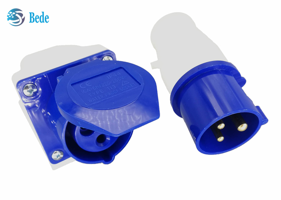 varón industrial del conector de 220-250V 16A y tipo montado en la pared del color azul femenino la monofásico 2P+E