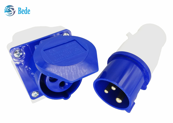 varón industrial del conector de 220-250V 16A y tipo montado en la pared del color azul femenino la monofásico 2P+E