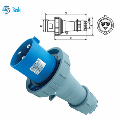 IP67 Enchufe industrial de 3 pines diseñado para 220 ~ 250V 63A / 125A Tipo de montaje en pared